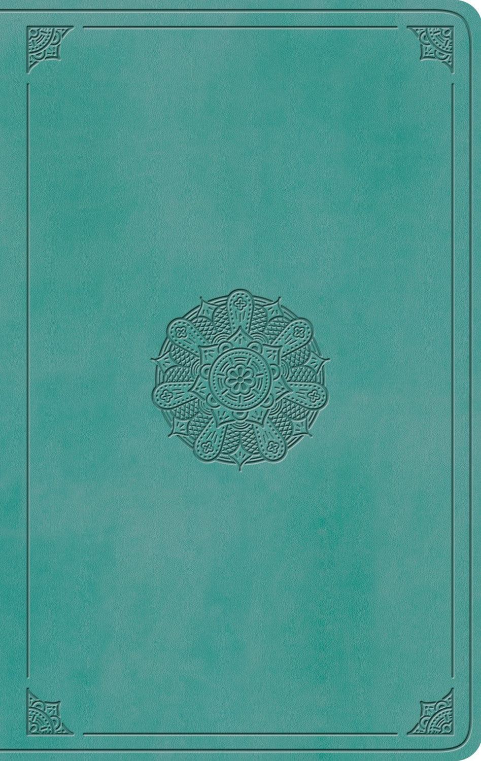 Productafbeelding: voorkant van ESV Large Print Value Thinline Bible-Turquoise Emblem Design TruTone