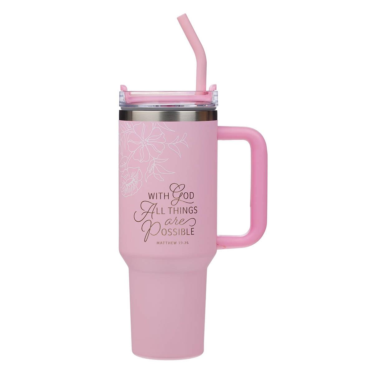 Productafbeelding: voorkant van With God All Things Matt. 19:26 Tumbler SS Pink