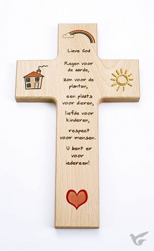 Productafbeelding: voorkant van Kruis hout 15cm kind lieve God regen