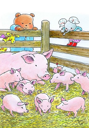 Productafbeelding: voorkant van Ansichtkaart 15x10,5 bobbi bij varkens