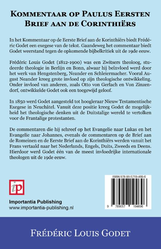 Productafbeelding: achterkant van Kommentaar op Paulus Eersten Brief aan de Corinthiërs