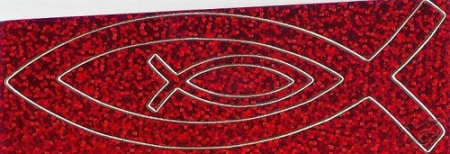 Productafbeelding: voorkant van Sticker vis 13cm en 7cm roodglitter