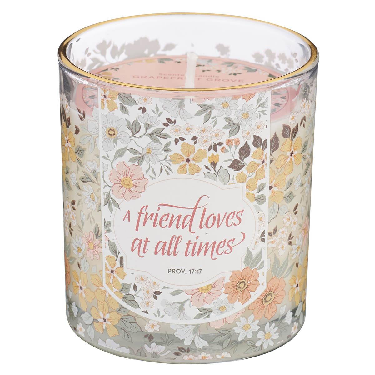 Productafbeelding: voorkant van A Friend Loves At All Times Prov. 17:17 Glass Candle