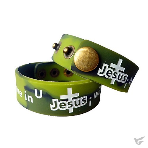 Productafbeelding: voorkant van Armband silicone groen Jesus I believe i