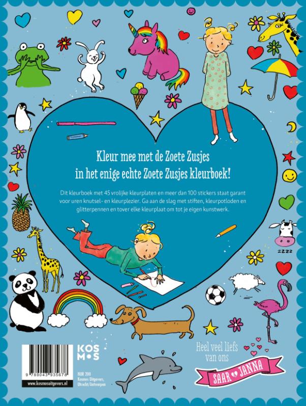 Productafbeelding: achterkant van De Zoete Zusjes kleurboek met meer dan 100 stickers