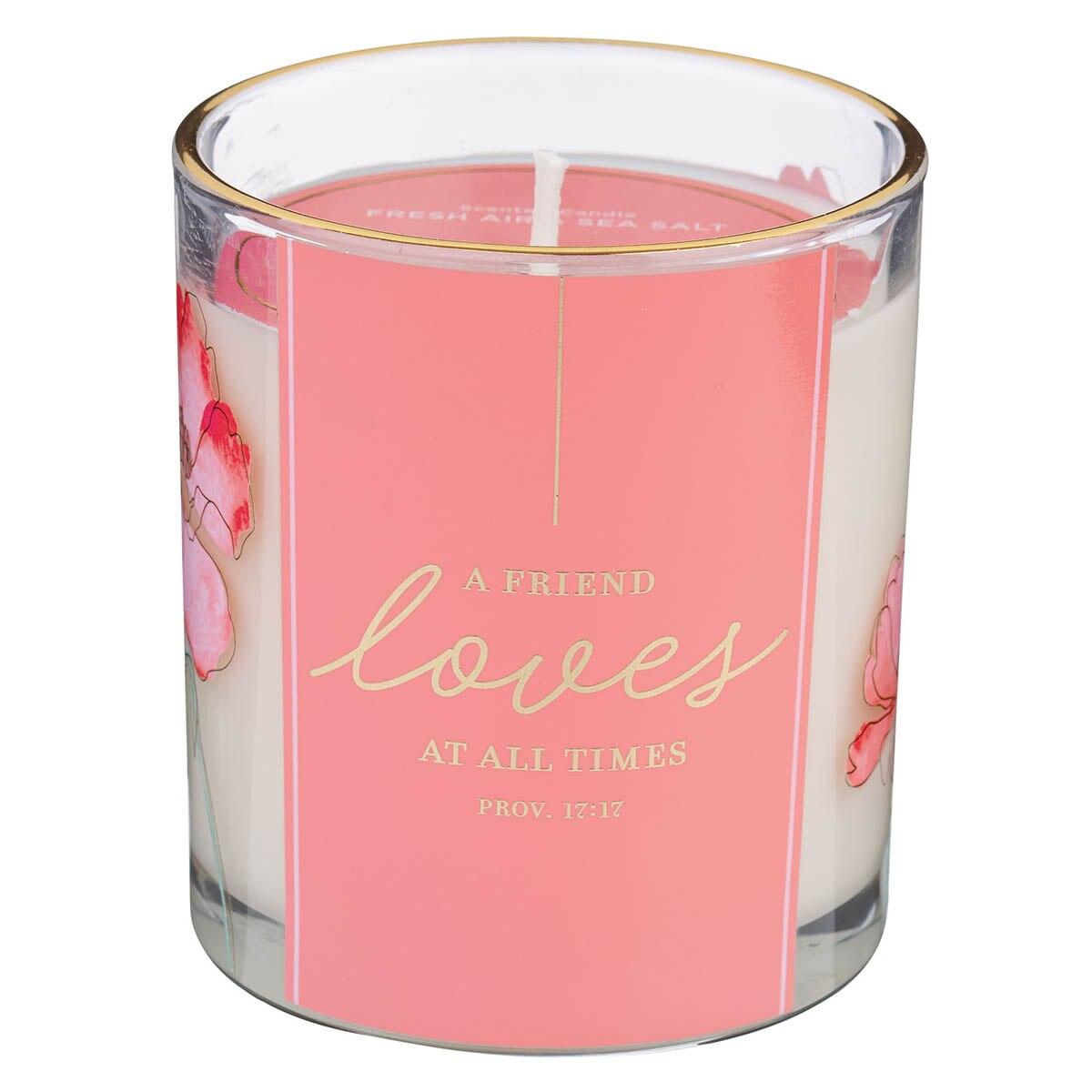 Productafbeelding: voorkant van A Friend Loves At All Times Prov. 17:17 Glass Candle