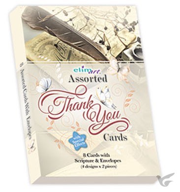 Productafbeelding: voorkant van Boxed Cards Thank You Pink Feather