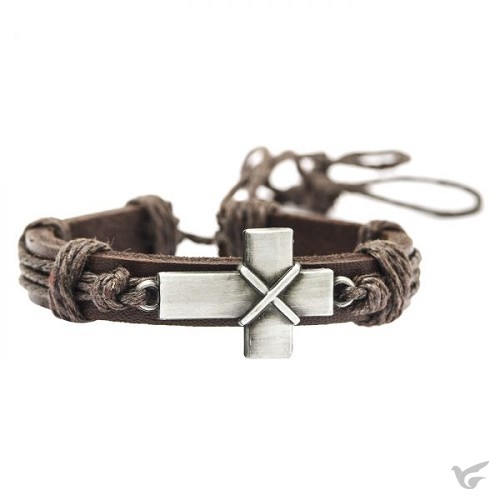 Productafbeelding: voorkant van Armband leer met metalen kruis 1cm breed