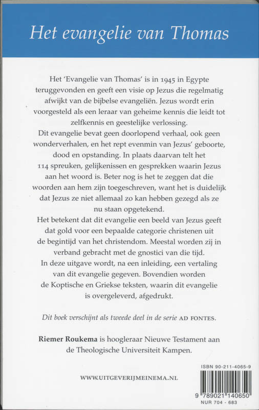 Productafbeelding: achterkant van Het evangelie van Thomas