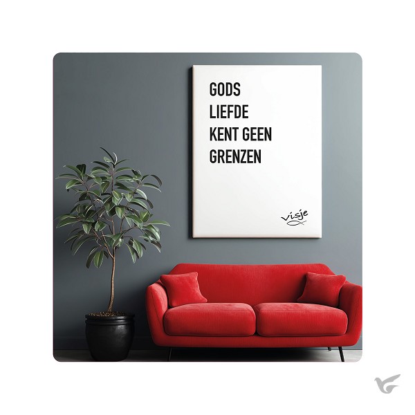 Productafbeelding: voorkant van Visje bordje Gods liefde kent geen grenz