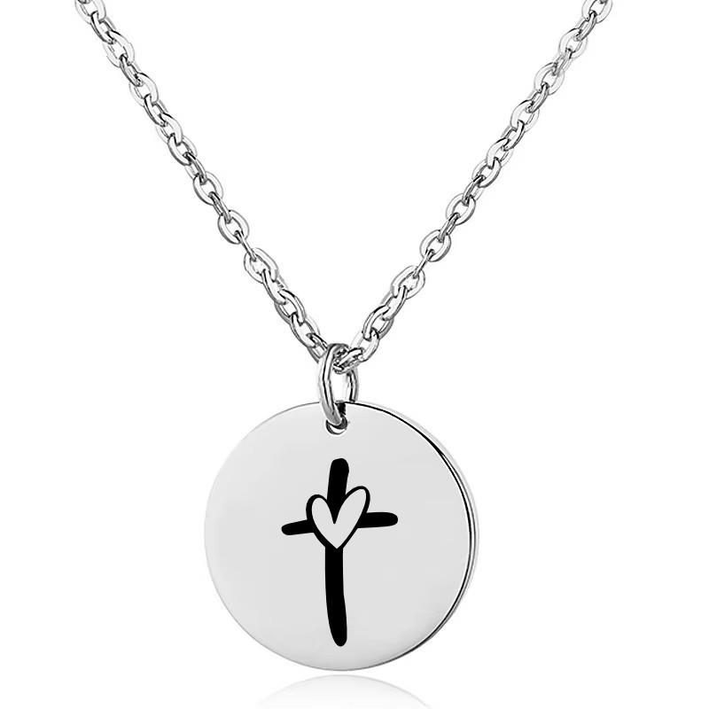 Productafbeelding: voorkant van Kruis met hart ketting stainless steel