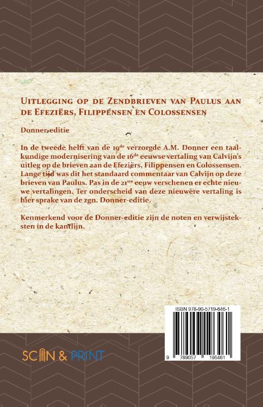 Productafbeelding: achterkant van Uitlegging op de Zendbrieven van Paulus aan de Efeziërs, Filippensen en Colossensen