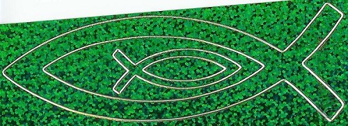 Productafbeelding: voorkant van Sticker vis 13cm en 7cm groenglitter