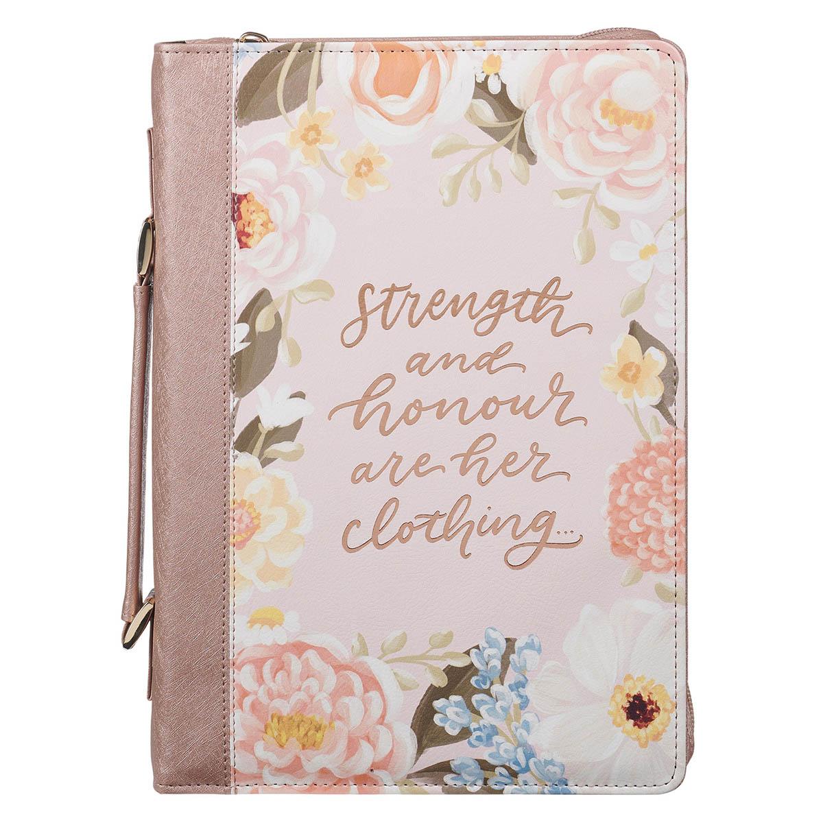 Productafbeelding: voorkant van Strength And Honour Prov. 31:25 Bible Cover Fashion Peach Floral
