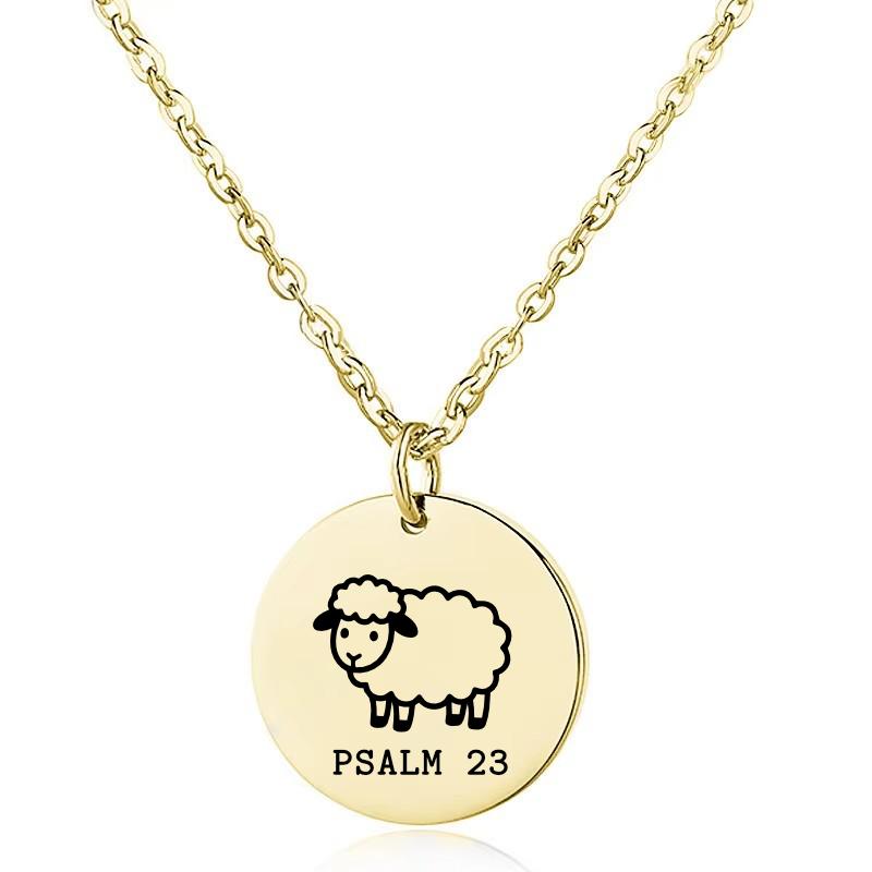 Productafbeelding: voorkant van Sheep psalm 23 necklace gold stainless steel